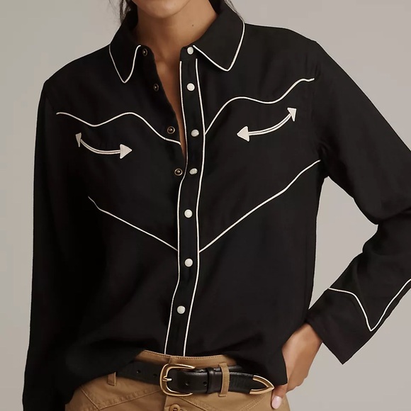 The Great Western Shirt Black Cream Piped Pearl Snap Size 0 - XS - Picture 13 of 15